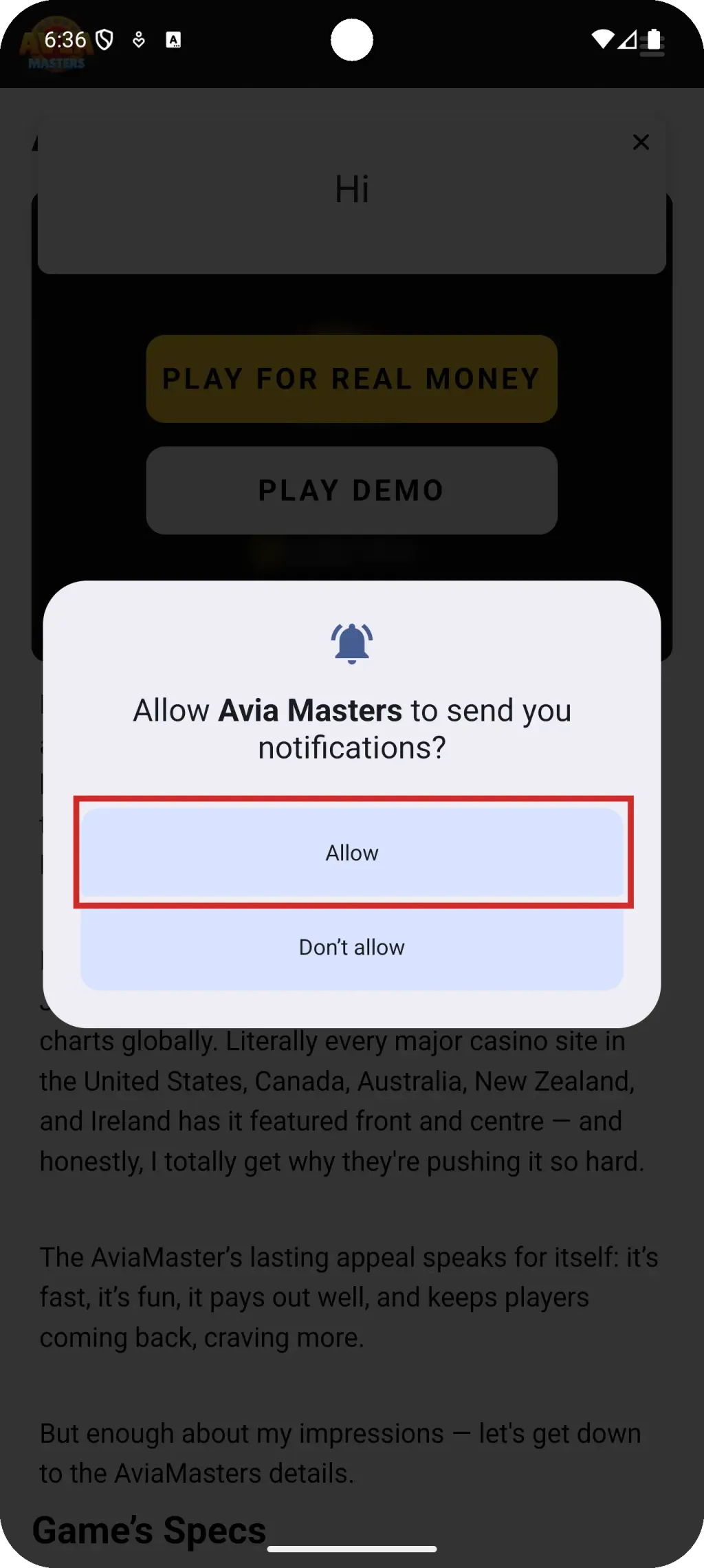 allow notifications aviamasters
